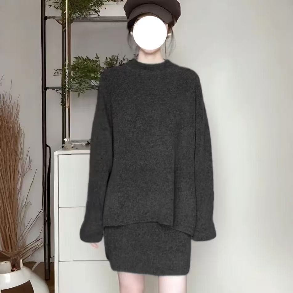 가을 겨울 새로운 라운드 넥 긴팔 풀오버 셔츠 허리밴드 미니 스커트 세트 디자인 고유 한 슈퍼 잘 생긴 겨울 의류 세트 여성 상세 이미지 3