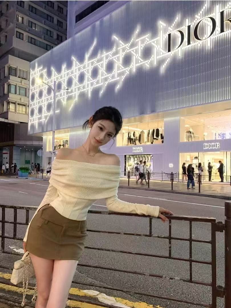 새로운 ins 섹시함 오프숄더 허리 수축 슬림해 보이는 한 부서 니트 맨위 경기 타이트 스커트 미니 스커트 세트 상세 이미지 3