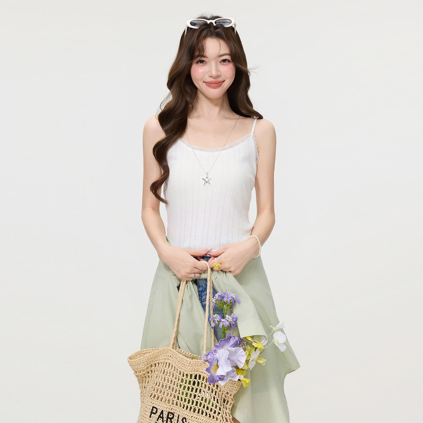 실사 정가 화이트 레이스 캐미솔 봄 인사이드 가져 가라. 외출용 몸매 가꾸기 슬림해 보이는 섹시함 핫걸 민소매 맨위