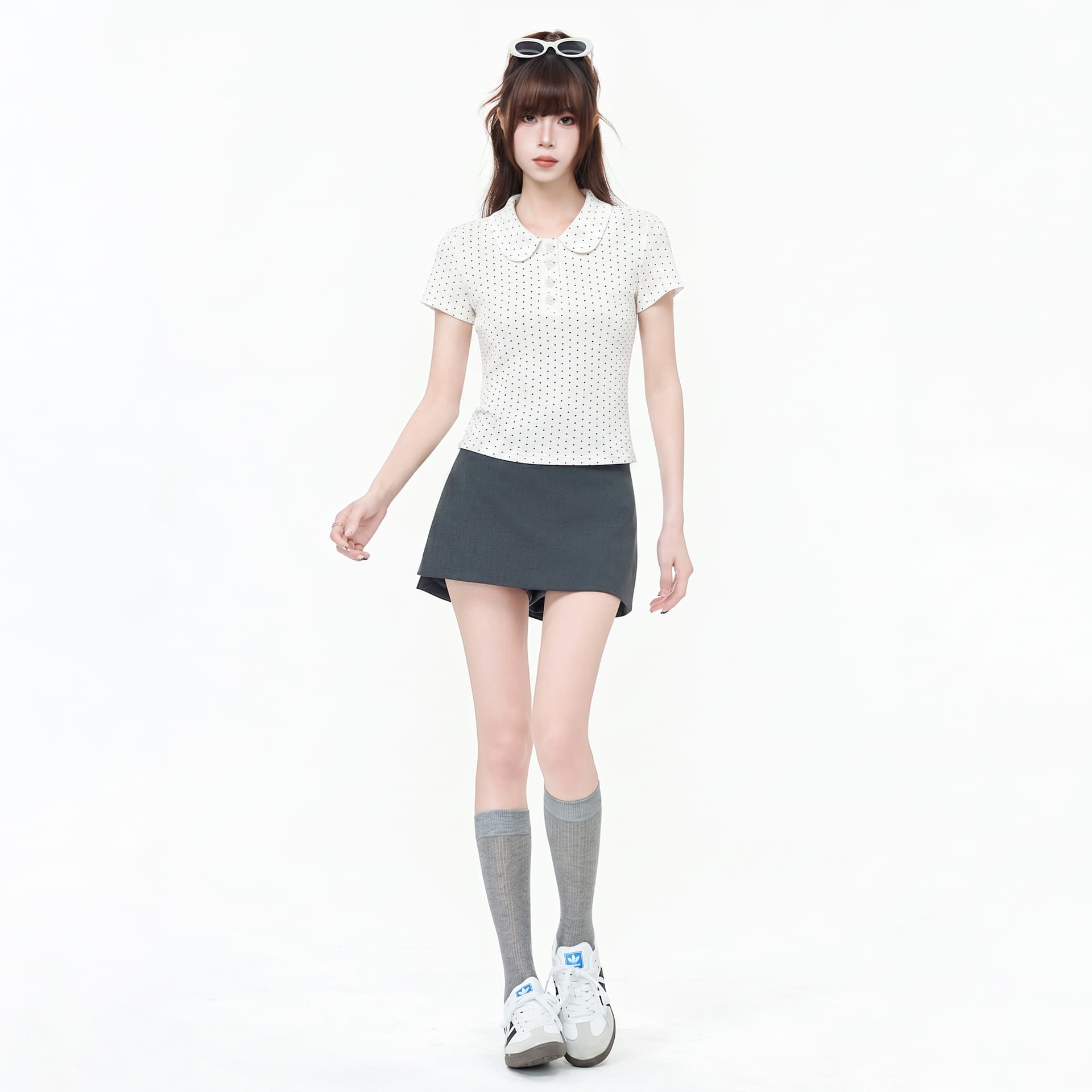 실사 정가 프랑스식 달콤한 스타일 도트 무늬 베이비 칼라 반팔 티셔츠 여성 여름 폴로 칼라 몸매 가꾸기 디자인 센스 맨위 상세 이미지 6