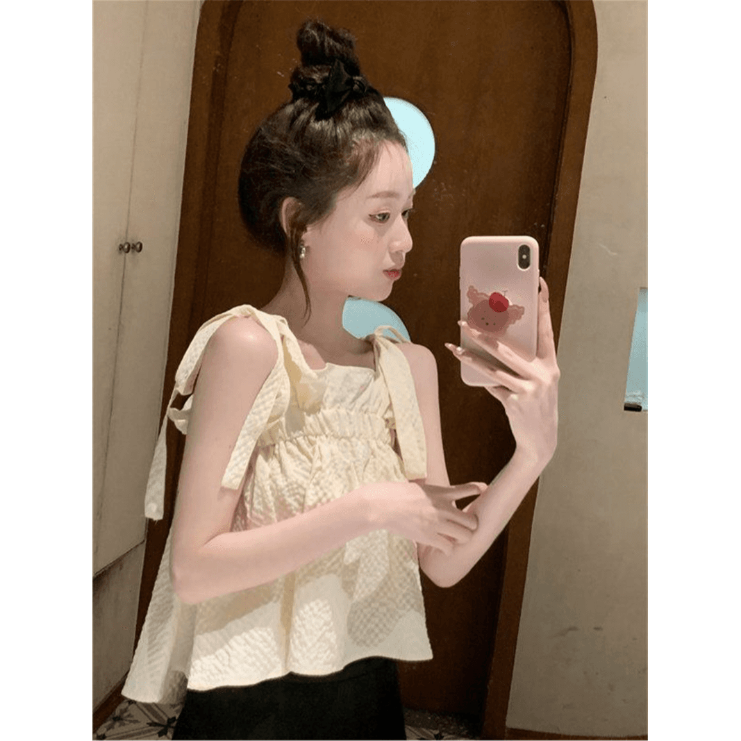 광저우 원본 주름 천 달콤한 핫걸 프릴 캐미솔 여름 디자인 센스 작은 대중 귀여운 맨위 트렌디 이미지 2