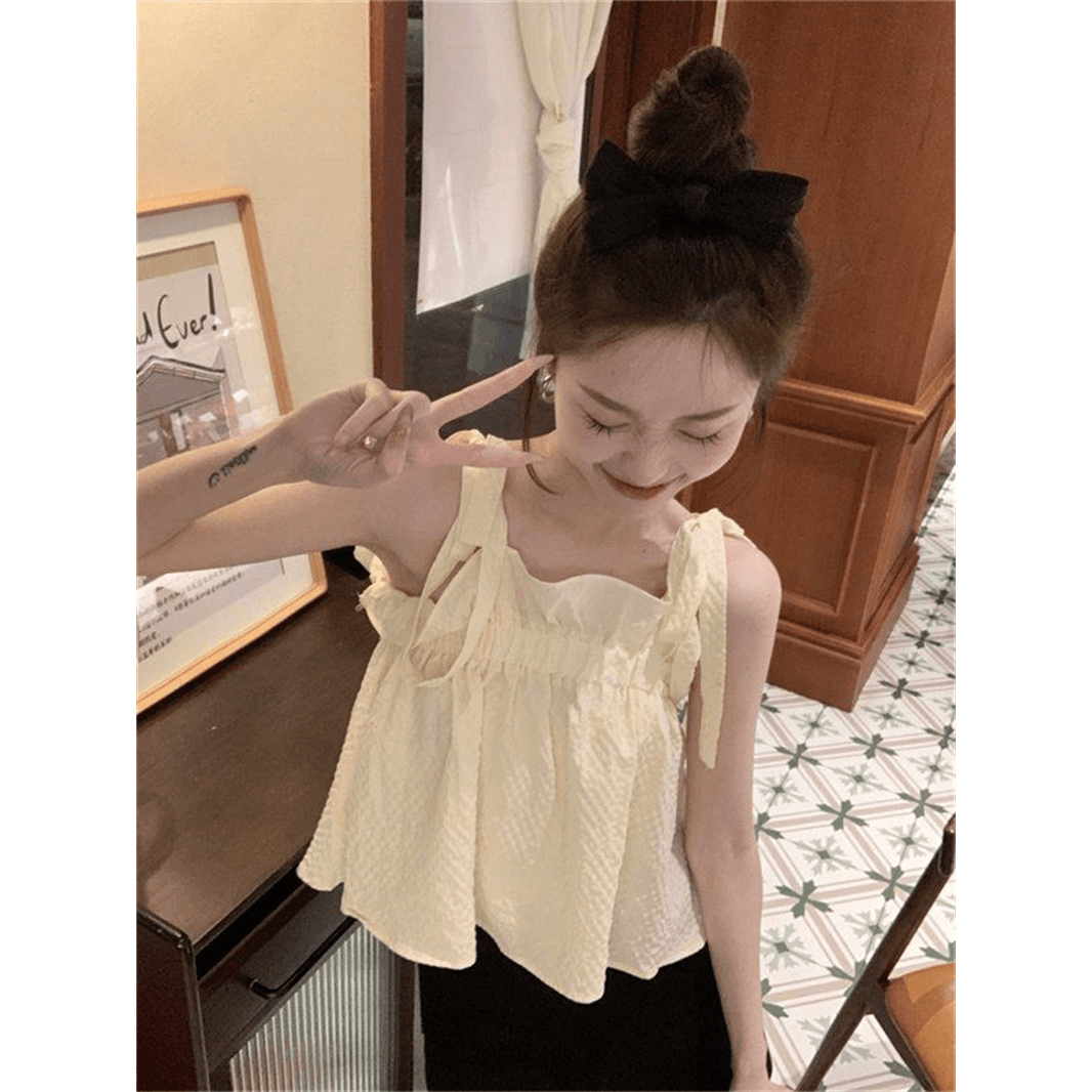 광저우 원본 주름 천 달콤한 핫걸 프릴 캐미솔 여름 디자인 센스 작은 대중 귀여운 맨위 트렌디 이미지 4