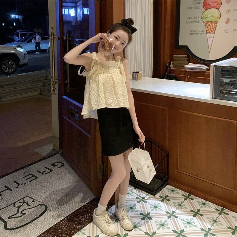 광저우 원본 주름 천 달콤한 핫걸 프릴 캐미솔 여름 디자인 센스 작은 대중 귀여운 맨위 트렌디 이미지 3