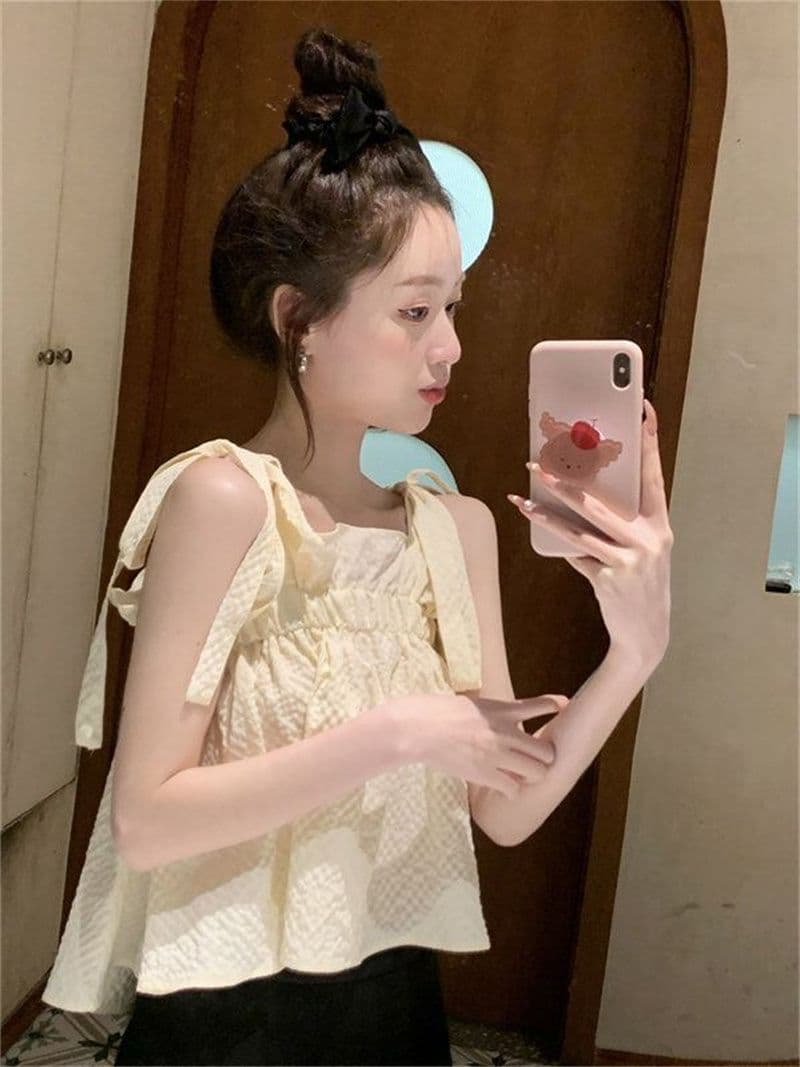 광저우 원본 주름 천 달콤한 핫걸 프릴 캐미솔 여름 디자인 센스 작은 대중 귀여운 맨위 트렌디 상세 이미지 3