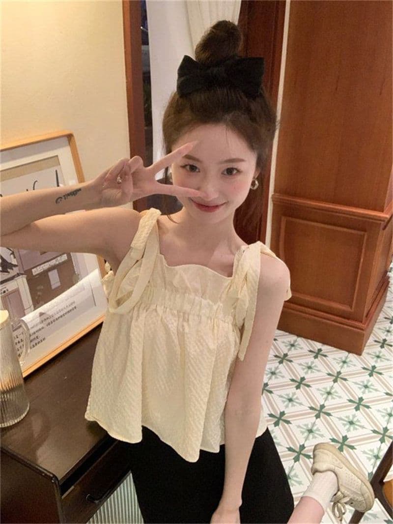 광저우 원본 주름 천 달콤한 핫걸 프릴 캐미솔 여름 디자인 센스 작은 대중 귀여운 맨위 트렌디 상세 이미지 7