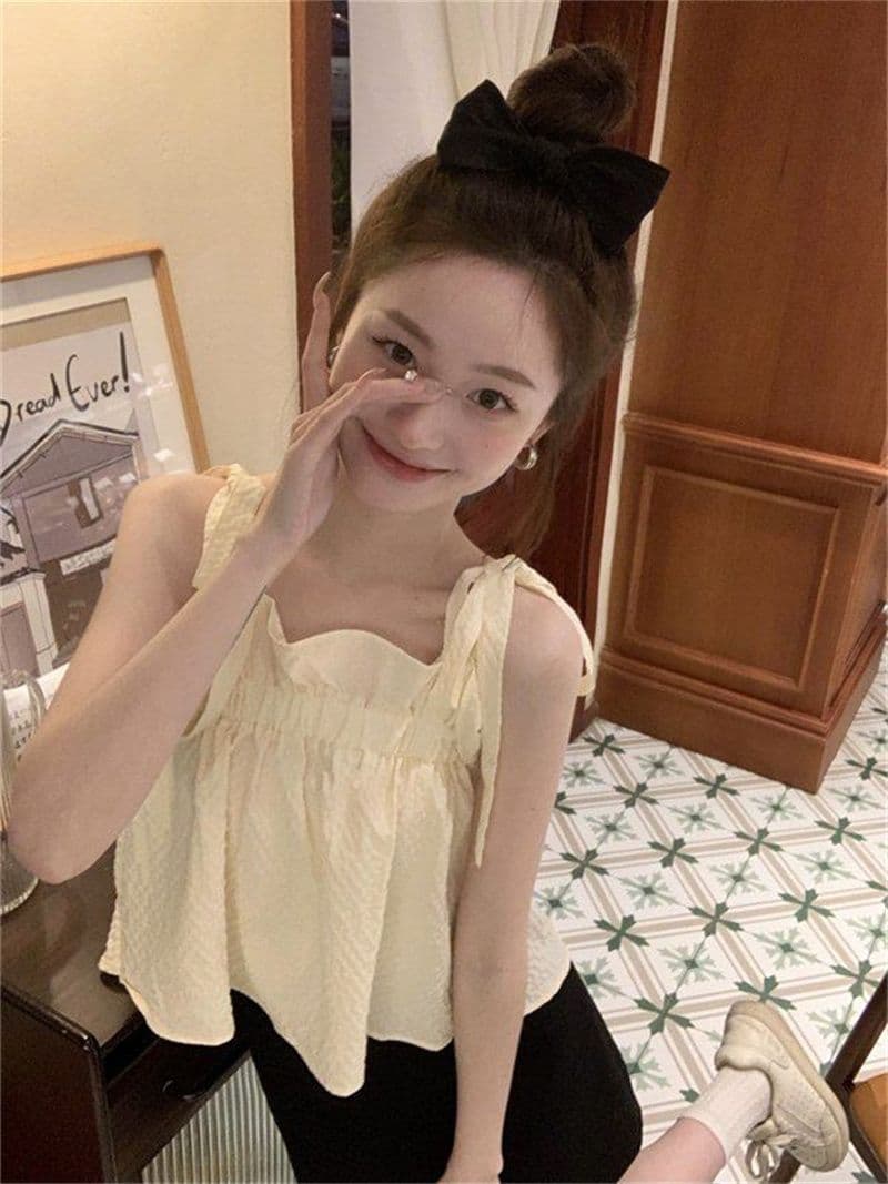 광저우 원본 주름 천 달콤한 핫걸 프릴 캐미솔 여름 디자인 센스 작은 대중 귀여운 맨위 트렌디 상세 이미지 9