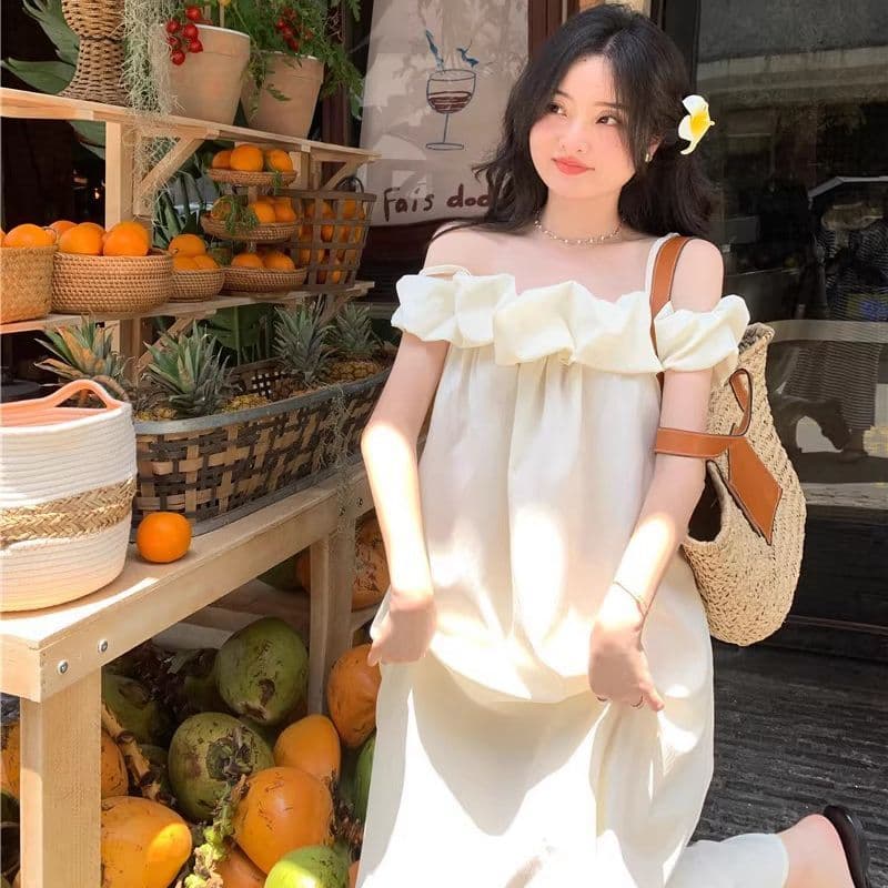 원본 것 있음 네리 프랑스식 오프숄더 슬립 드레스 느긋한 고급 센스 오프숄더 해변가 휴가 바람 치마 상세 이미지 2