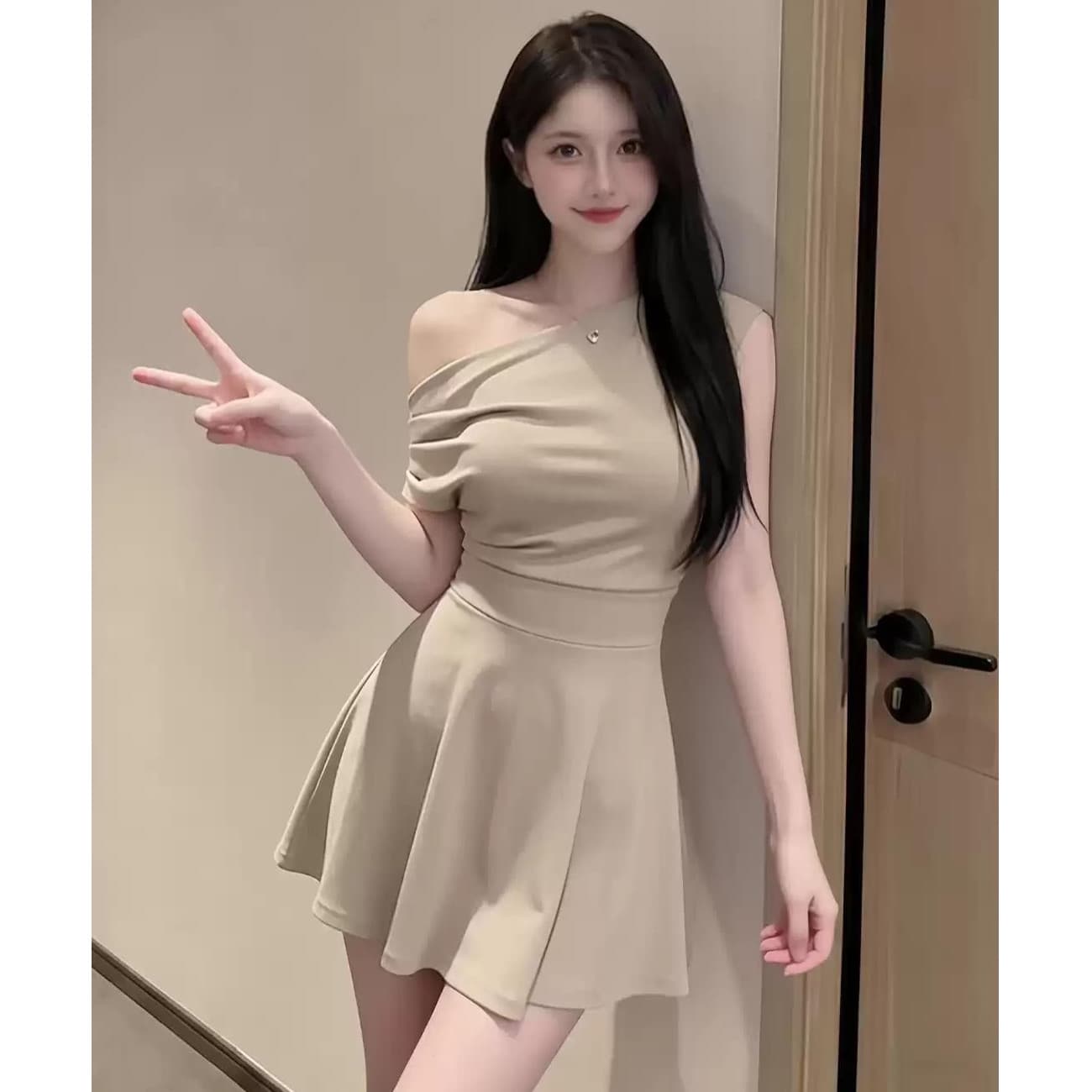 여름 고급 chic 단색 미니멀리즘 슬림해 보이는 드레스 섹시함 핫걸 바람 ins 다용도 로얄 자매 바람 이미지 4