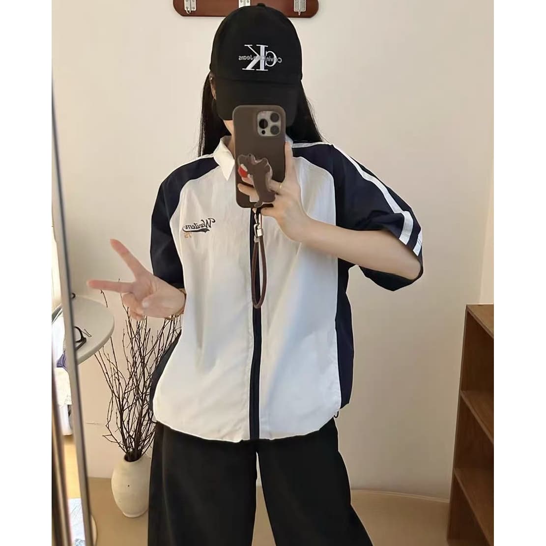 유럽 한 패션 디자인 새로운 배색 셔츠 지퍼 패치워크 반팔 운동 통기성 속도 건조한 셔츠 여성 코트 상세 이미지 4