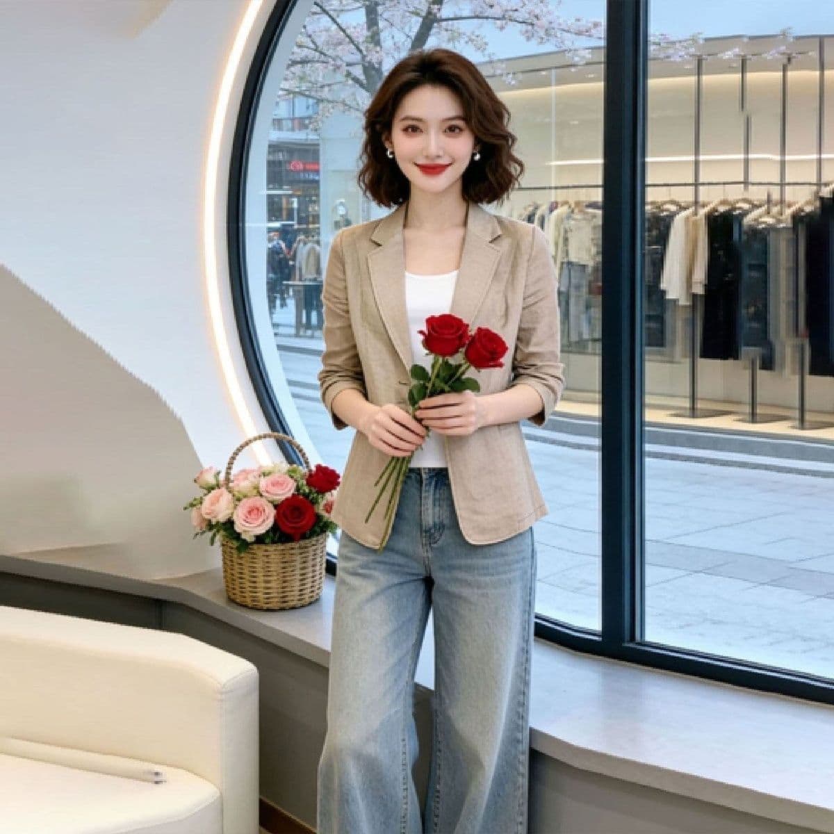 면 린넨 얇은 스타일 오래된 돈 바람 품격 몸매 가꾸기 슬림해 보이는 블레이저 봄 여름 품격 디자인 센스 미니멀리즘 얇은 여성 코트 이미지 5