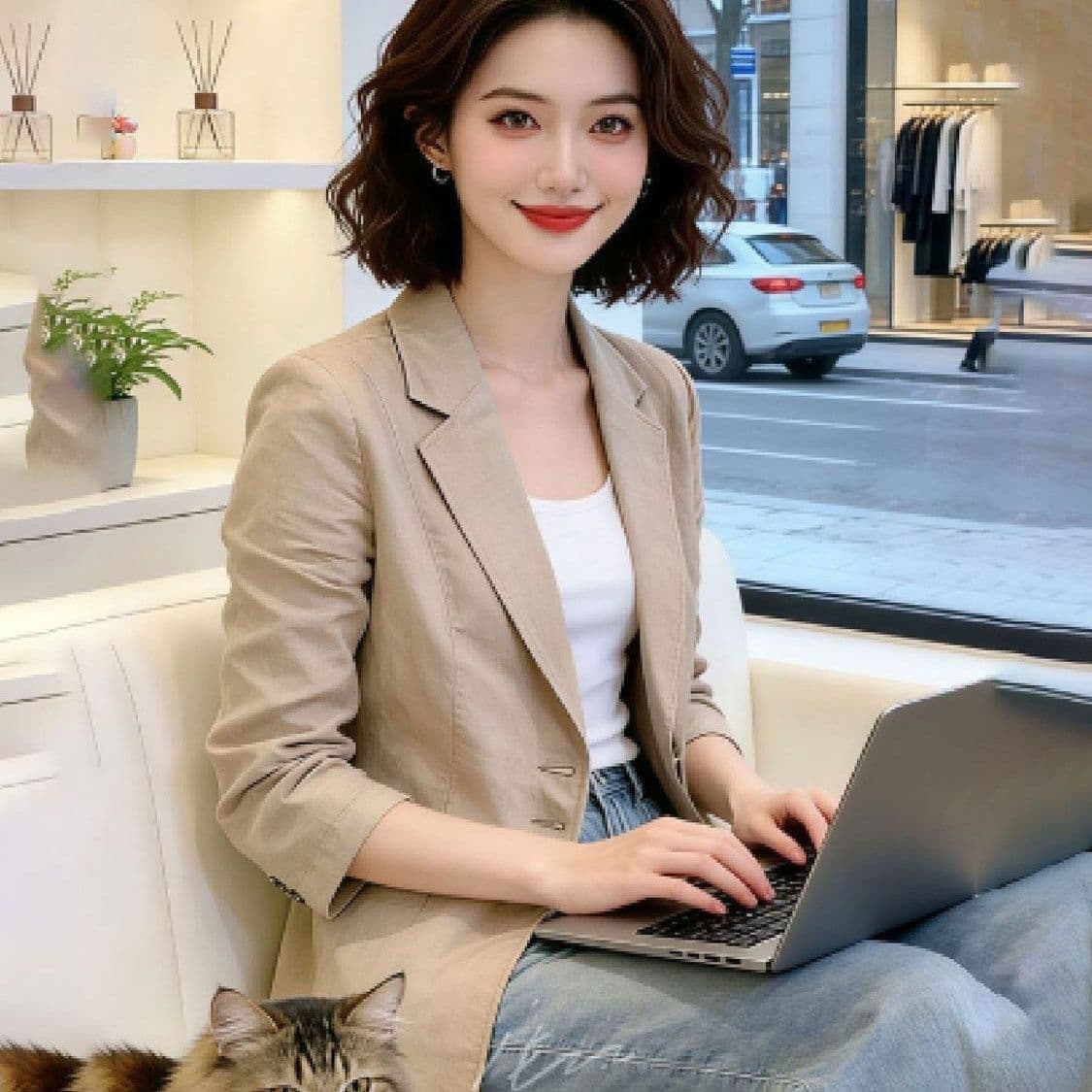 면 린넨 얇은 스타일 오래된 돈 바람 품격 몸매 가꾸기 슬림해 보이는 블레이저 봄 여름 품격 디자인 센스 미니멀리즘 얇은 여성 코트 상세 이미지 3