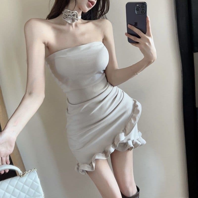 프랑스식 품격 순수한 욕망 바람 섹시함 오프숄더 여성 드레스 여름 디자인 센스 프릴 슬림해 보이는 타이트 스커트 치마 이미지 2