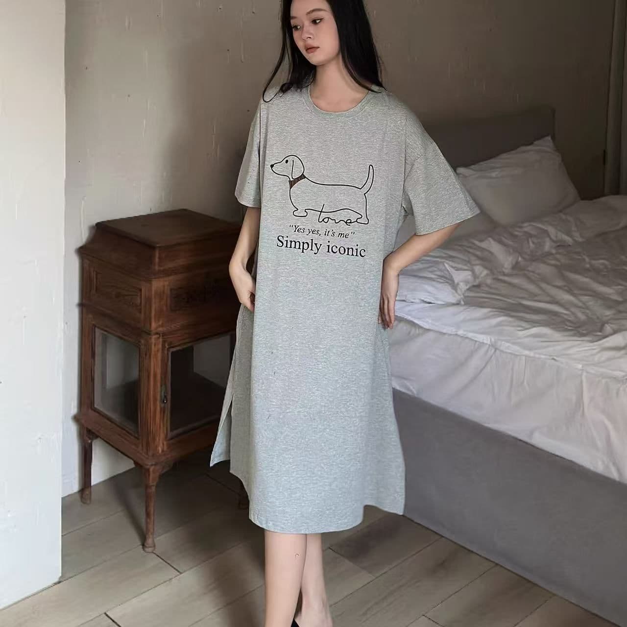 모방 면 우유 실크 한 부서 여름 새로운 트임 프린트 티셔츠 여성 드레스 루즈핏 슬림해 보이는 반팔 치마