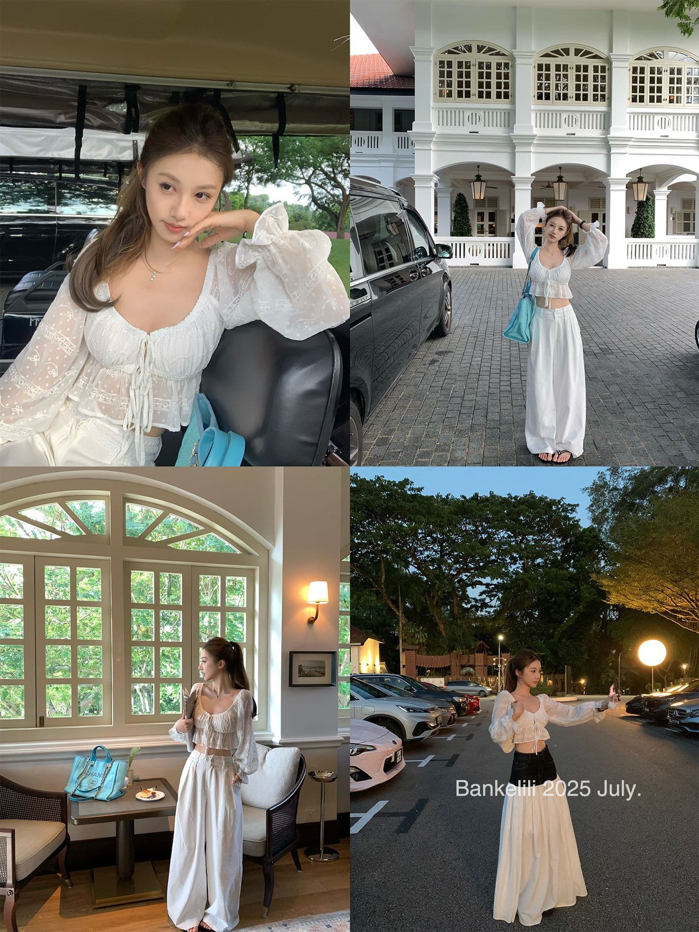 Tulle 달빛 레이스 자수 벌룬 소매 V넥 스트랩 자외선 차단 블라우스 상세 이미지 5