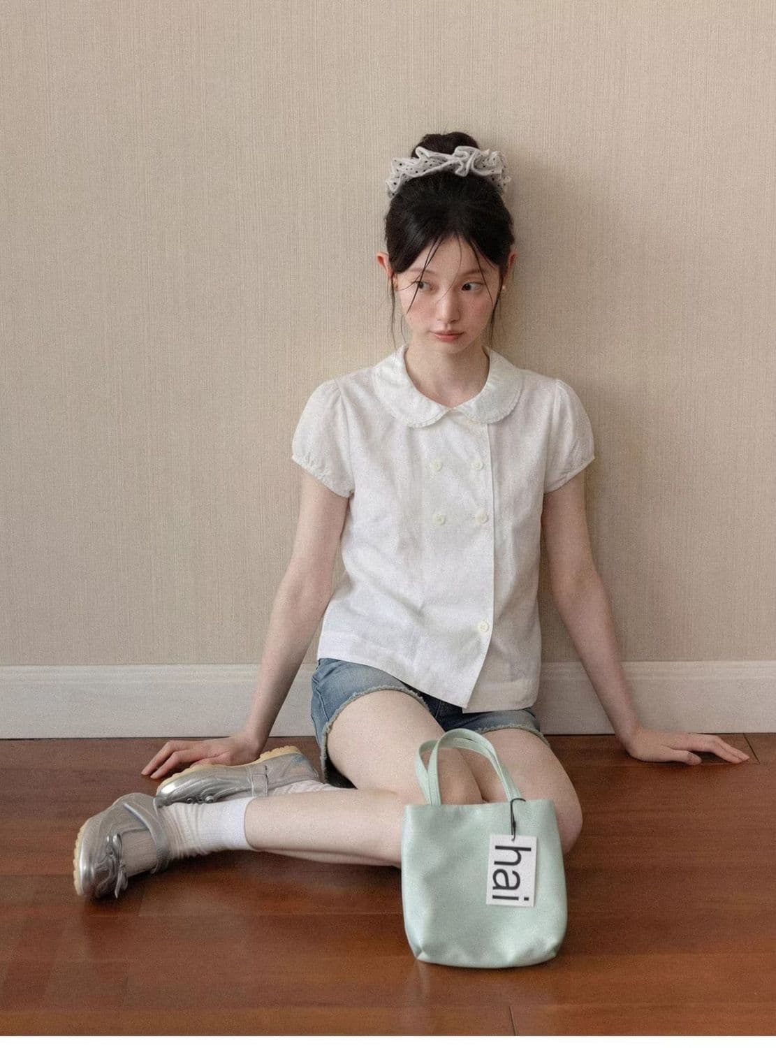 달콤함 연령 감소 이중 버튼 반팔 여성 셔츠 여름 새로운 일본식 학원 스타일 미니멀리즘 베이비 칼라 맨위 여성 상세 이미지 4