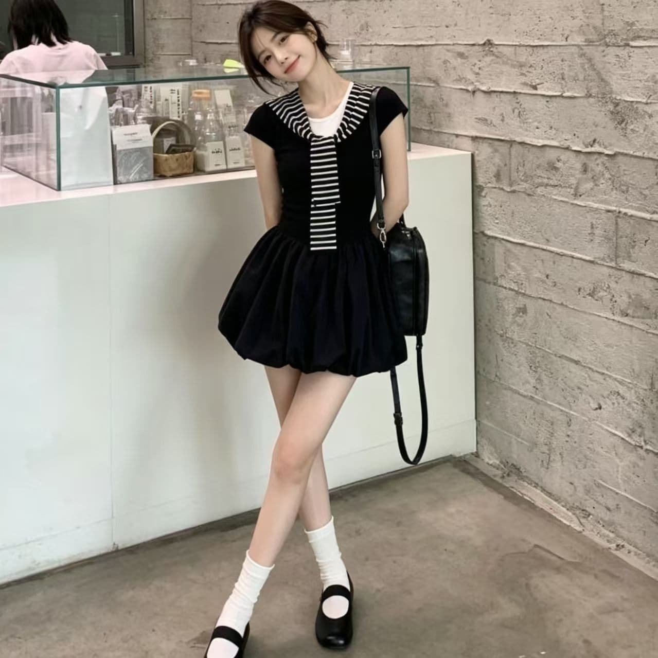 한 부서 학원 스타일 검정색 페이크 레이어드 드레스 아이들 2026 새로운 여름 작은 키 품격 꽃밭 미니 스커트 상세 이미지 1