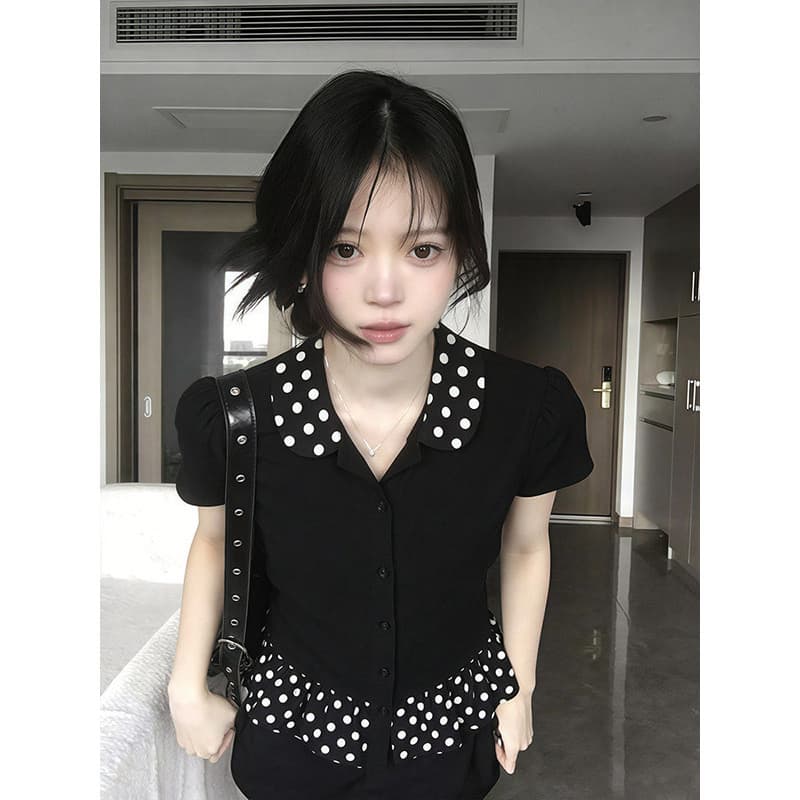 40 차가운 실크 차가운 면 리브 1 1 빅 사이즈 패치워크 여름 폴로 칼라 몸매 가꾸기 티셔츠 여성 2026 새로운 이미지 2