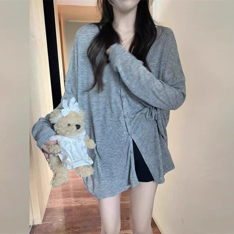 자외선 차단 오픈 가디건 여성 긴 소매 여름 외부 가져 가라. 얇은 스타일 루즈핏 통기성 맨위 마이크로 ~을 통해 에어컨 셔츠 이미지 4