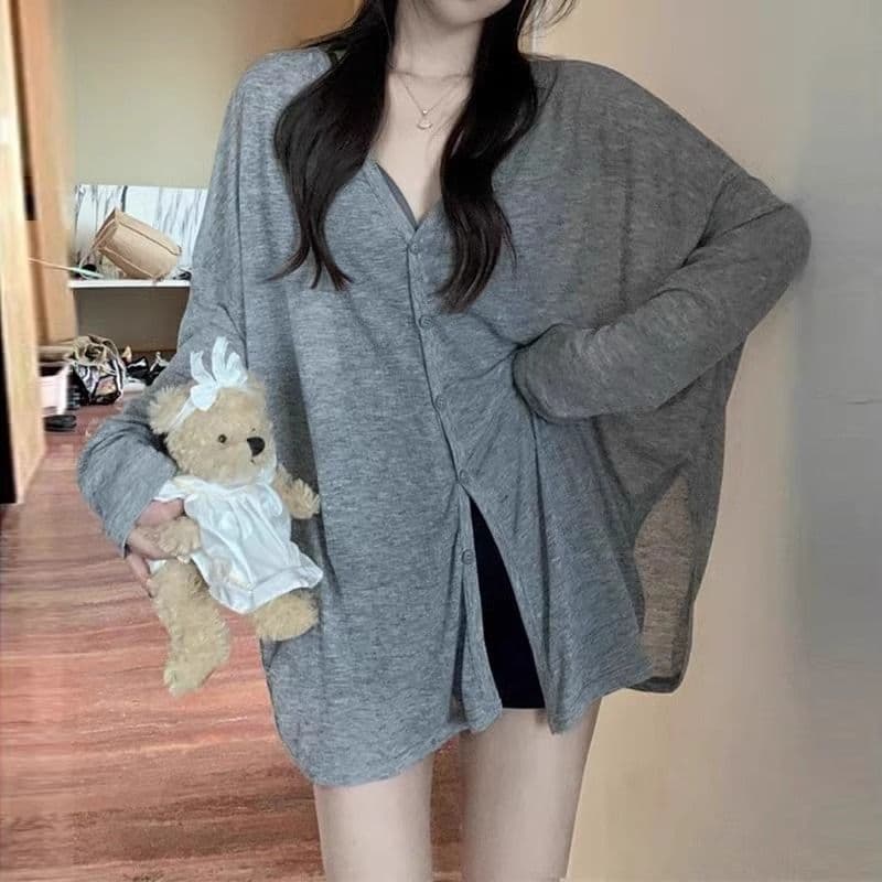 자외선 차단 오픈 가디건 여성 긴 소매 여름 외부 가져 가라. 얇은 스타일 루즈핏 통기성 맨위 마이크로 ~을 통해 에어컨 셔츠 상세 이미지 1