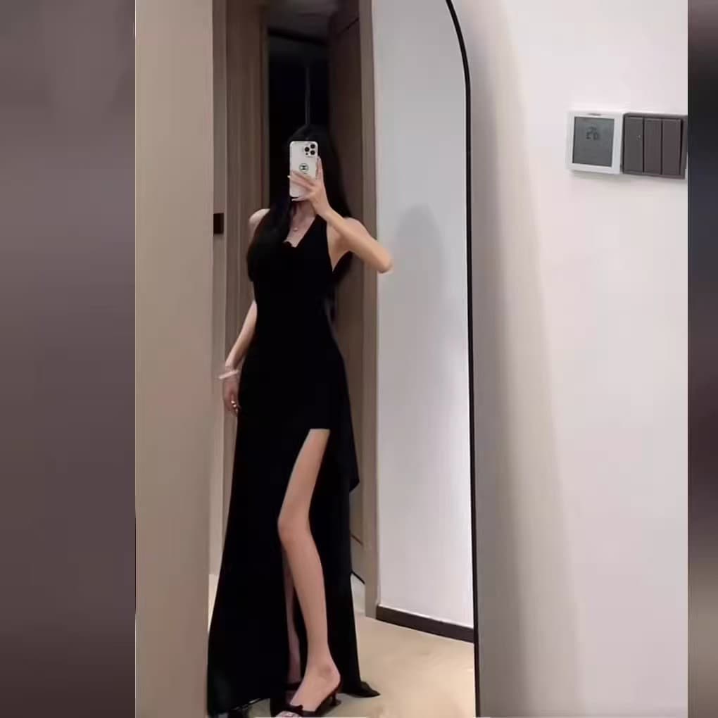 빨간색 3 차원 꽃 행침 목 여성 드레스 섹시함 해변가 해변 드레스 휴가 예복 롱 스커트 상세 이미지 3