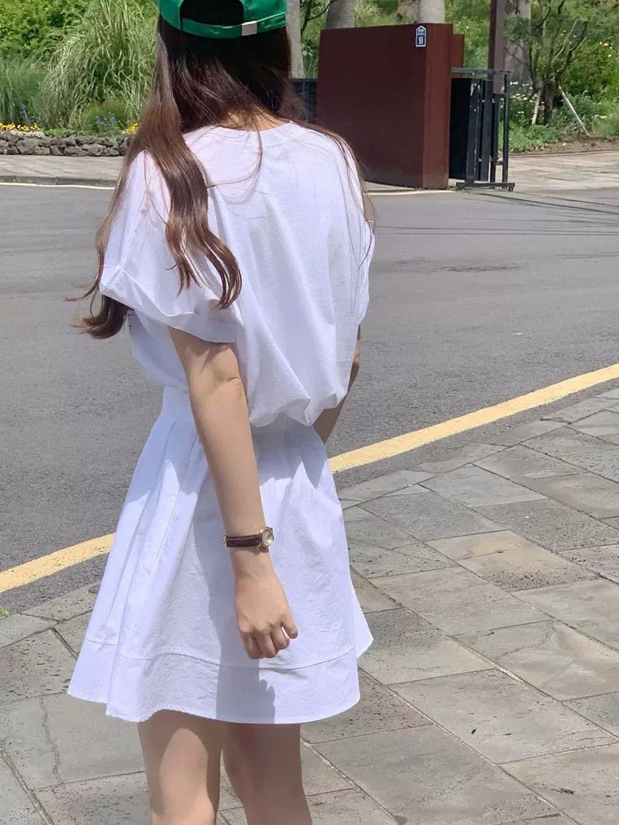 21 순면 210 그램 면 여름 드레스 반팔 티셔츠 여성 한국 스타일 빅 사이즈 루즈핏 이미지 3