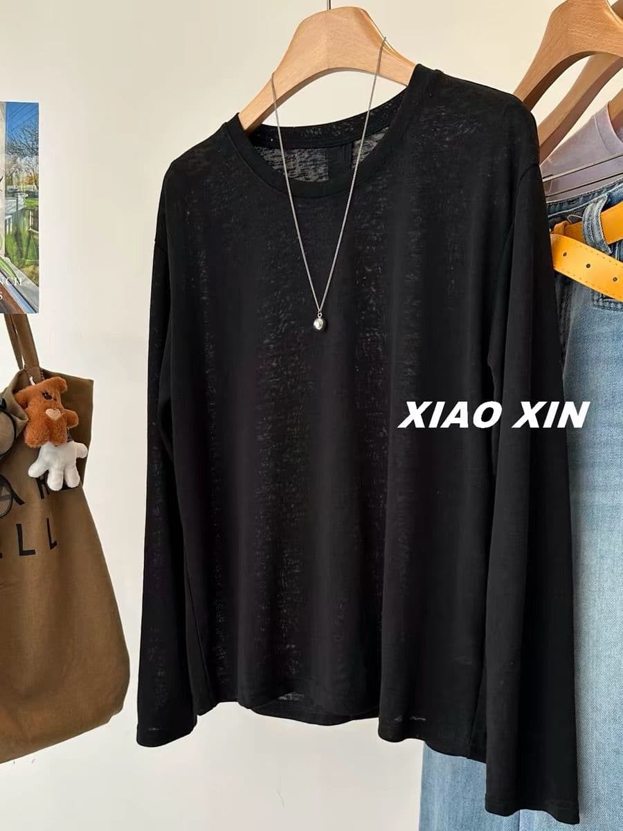 눈꽃 면 특별 빅 사이즈 300 근 뒤에 단추 트임 자외선 차단 의류 긴팔 티셔츠 여성 셔츠 얇은 이미지 4