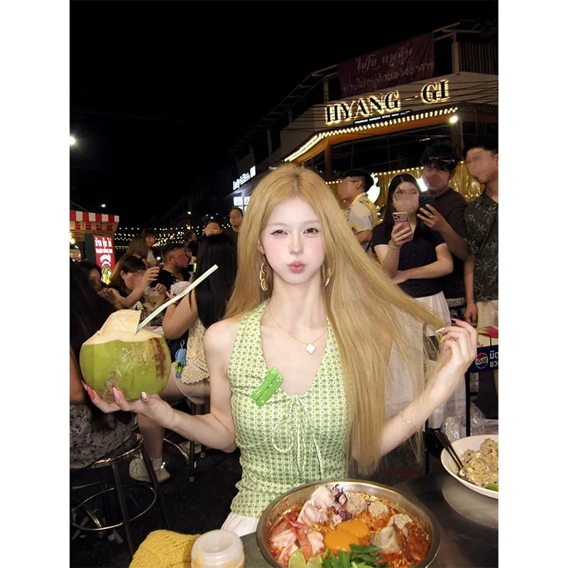 달콤한 핫걸 도트 무늬 행침 목 캐미솔 여름 몸매 가꾸기 슬림해 보이는 스트랩 섹시함 핫걸 Chic 쇼트 스타일 맨위 상세 이미지 1