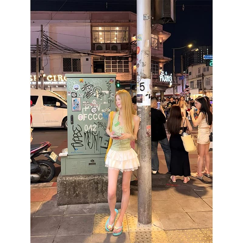 달콤한 핫걸 도트 무늬 행침 목 캐미솔 여름 몸매 가꾸기 슬림해 보이는 스트랩 섹시함 핫걸 Chic 쇼트 스타일 맨위 상세 이미지 4