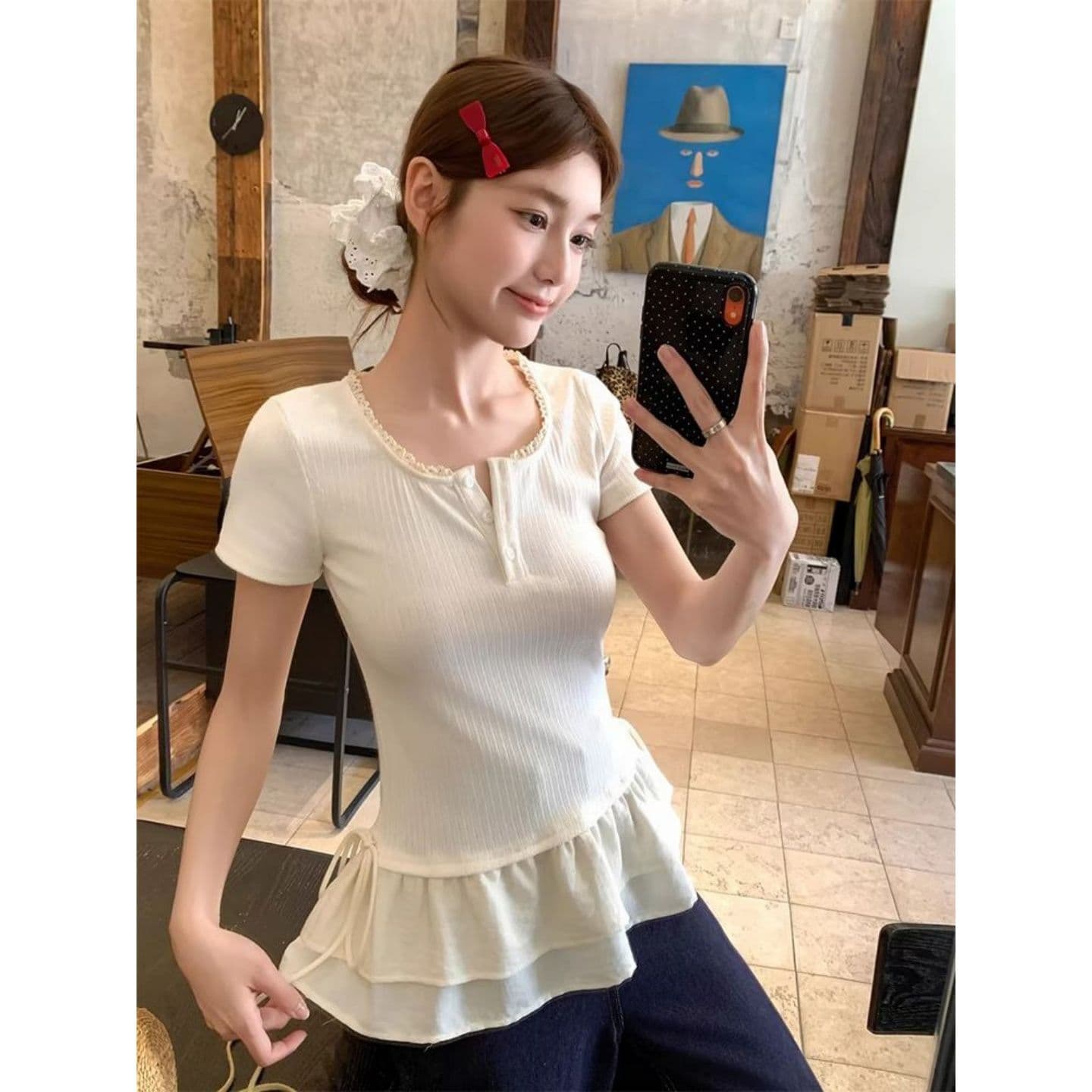 광저우 프랑스식 사람들 면 구덩이 기사 270 그램 여름 고급 센스 몸매 가꾸기 슬림해 보이는 만나는 맨위