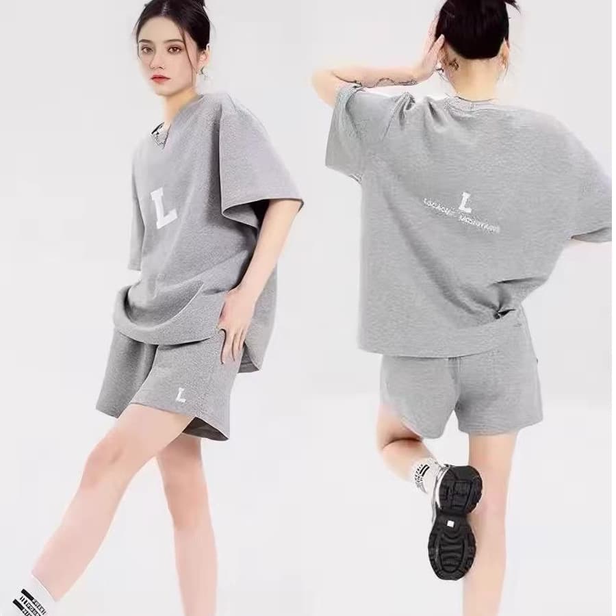 여름 드레스 코디 전체 집합 캐주얼 스포츠 슈트 여성 여름 루즈핏 슬림해 보이는 반팔 반바지 러닝 스포츠 슈트 상세 이미지 1