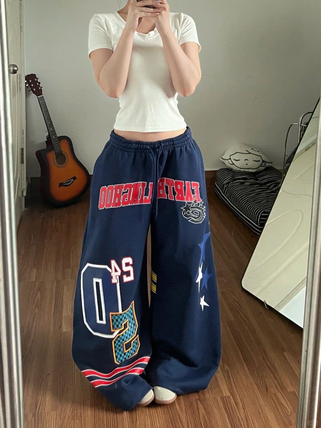 아메리칸 레트로 트렌드 캐주얼 운동 와이드 레그 팬츠 여름 학생 루즈핏 다용도 바닥 청소 긴 바지