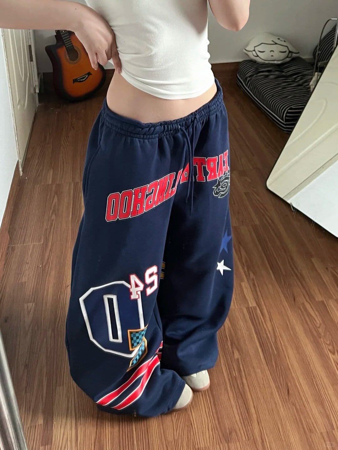 아메리칸 레트로 트렌드 캐주얼 운동 와이드 레그 팬츠 여름 학생 루즈핏 다용도 바닥 청소 긴 바지 이미지 4