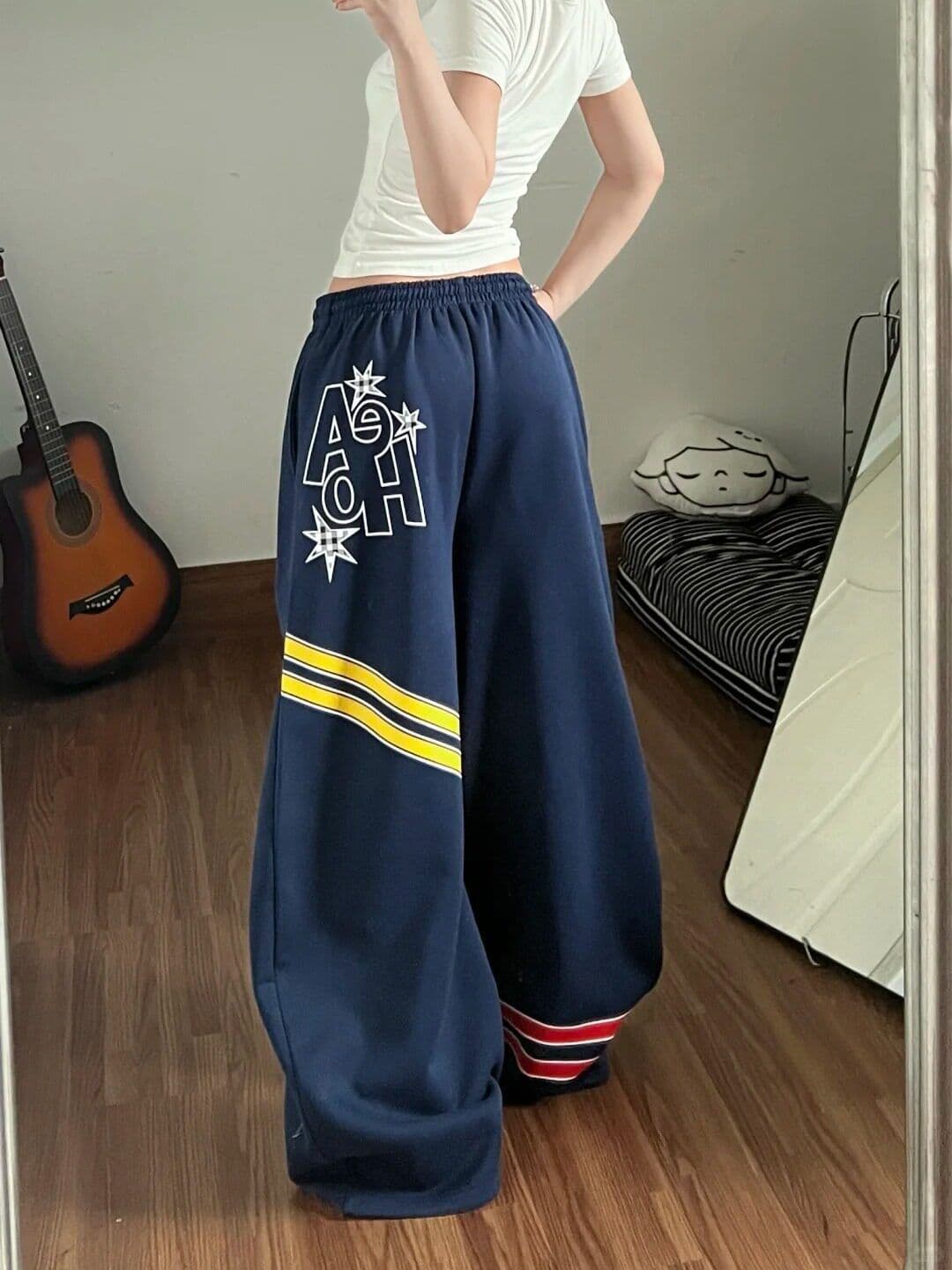 아메리칸 레트로 트렌드 캐주얼 운동 와이드 레그 팬츠 여름 학생 루즈핏 다용도 바닥 청소 긴 바지 상세 이미지 4