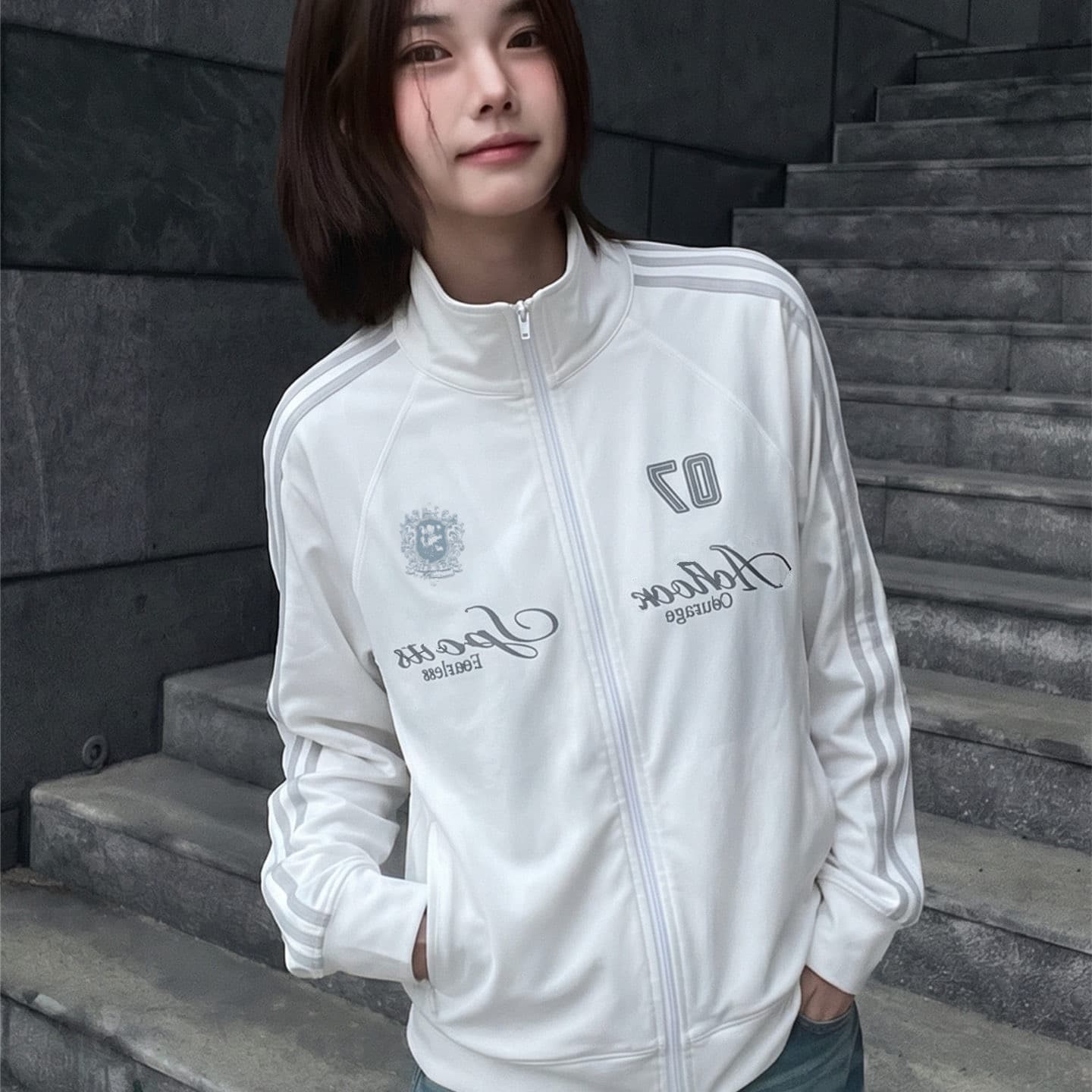 아메리칸 조수 브랜드 화이트 알파벳 기사 바 스탠드 칼라 자외선 차단 의류 여성 여름 루즈핏 통기성 작은 대중 학생 카디건 코트 상세 이미지 4