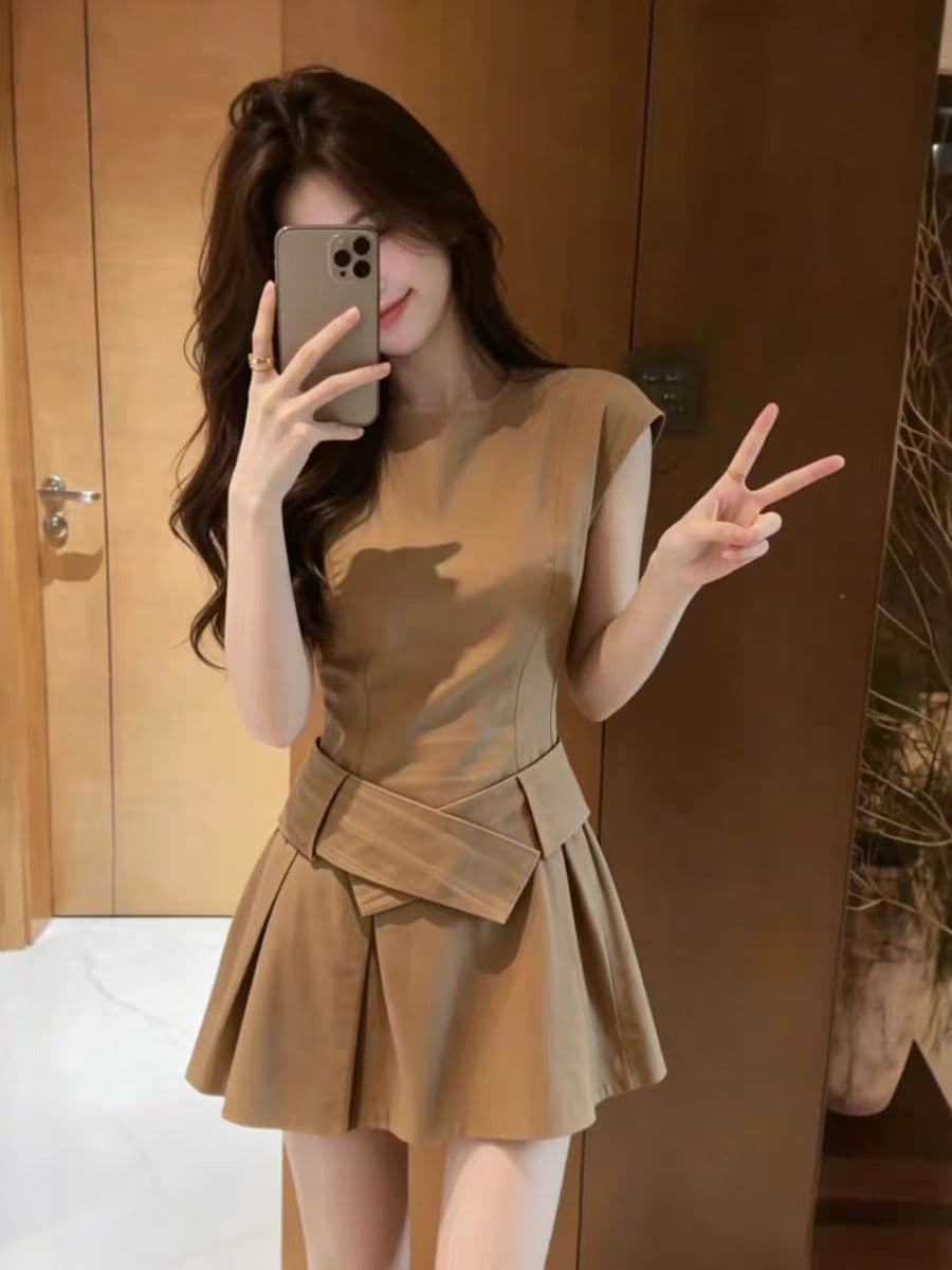 프랑스식 품격 민소매 조끼 여성 드레스 여름 새로운 허리 수축 슬림해 보이는 고급 센스 한 마디 미니 스커트 950 이미지 3