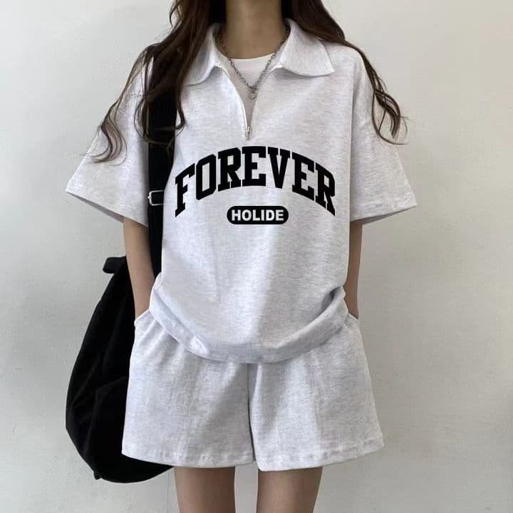 새로운 소녀 슬림해 보이는 캐주얼 라운드 넥 인터넷 유명인 반팔 반바지 투피스 세트 알파벳 일본식 운동복 세트 여성 이미지 3
