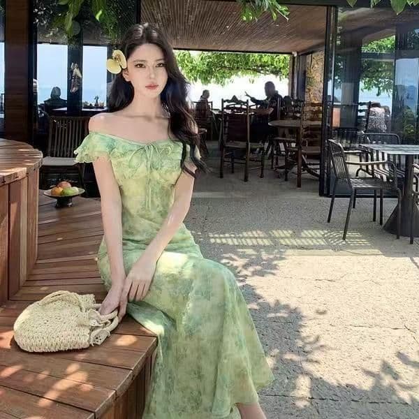 프랑스식 녹색 작은 날다 소매 꽃무늬 드레스 아이들 여름 이미지 3