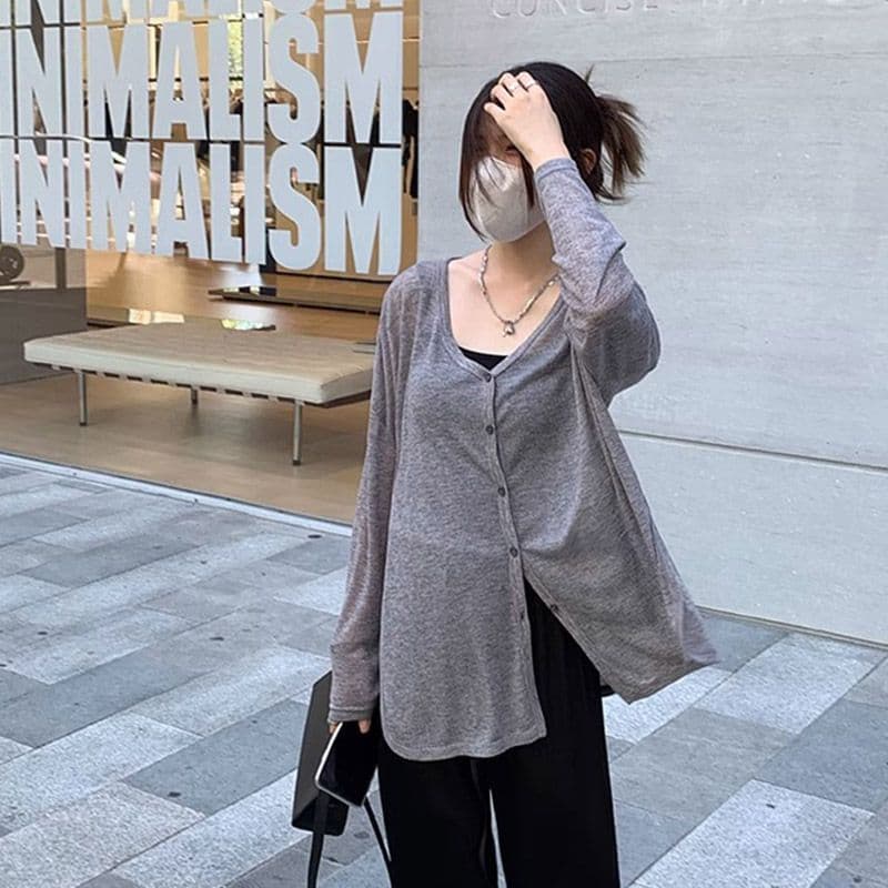 경관 그림 정가 자외선 차단 오픈 가디건 여성 긴 소매 봄 여름 외부 가져 가라. 얇은 스타일 루즈핏 통기성 맨위 마이크로 ~을 통해 에어컨 셔츠