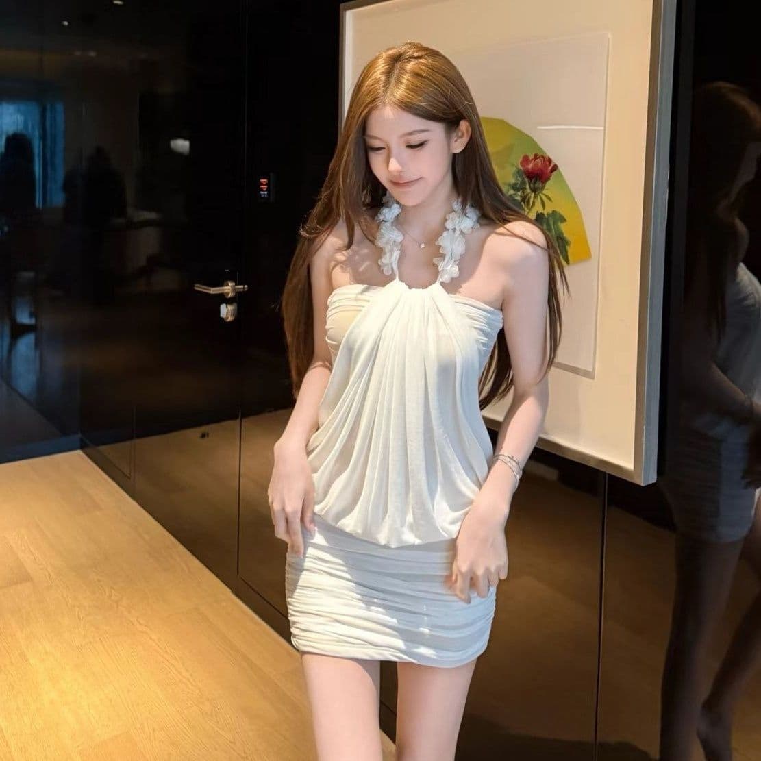 고대 조기 섹시함 망사 행침 목 튜브탑 여성 드레스 여름 자이언트 잘 생긴 섹시함 순수한 욕망 몸매 가꾸기 타이트 스커트 짧은 치마 이미지 3