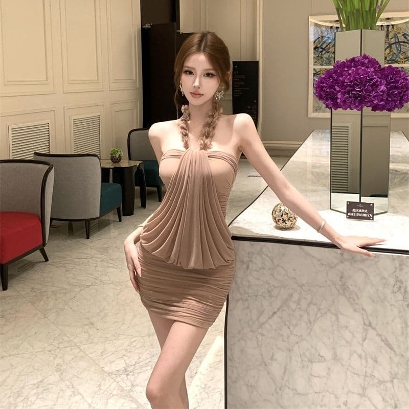 고대 조기 섹시함 망사 행침 목 튜브탑 여성 드레스 여름 자이언트 잘 생긴 섹시함 순수한 욕망 몸매 가꾸기 타이트 스커트 짧은 치마 상세 이미지 4