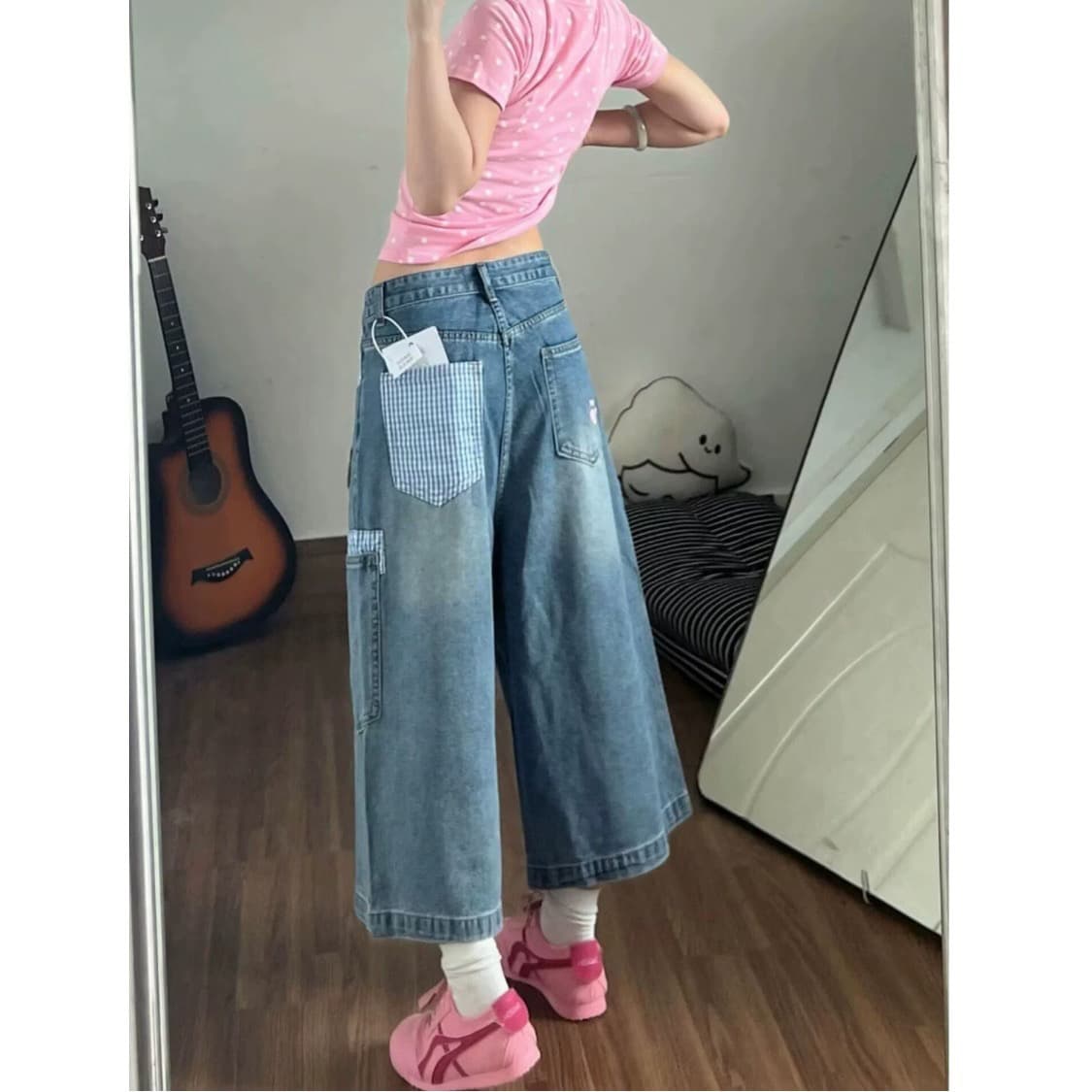 여름 만화 캐주얼 7부 바지 워싱 마 오래된 청바지 아메리칸 레트로 커플 남녀 반바지 상세 이미지 4