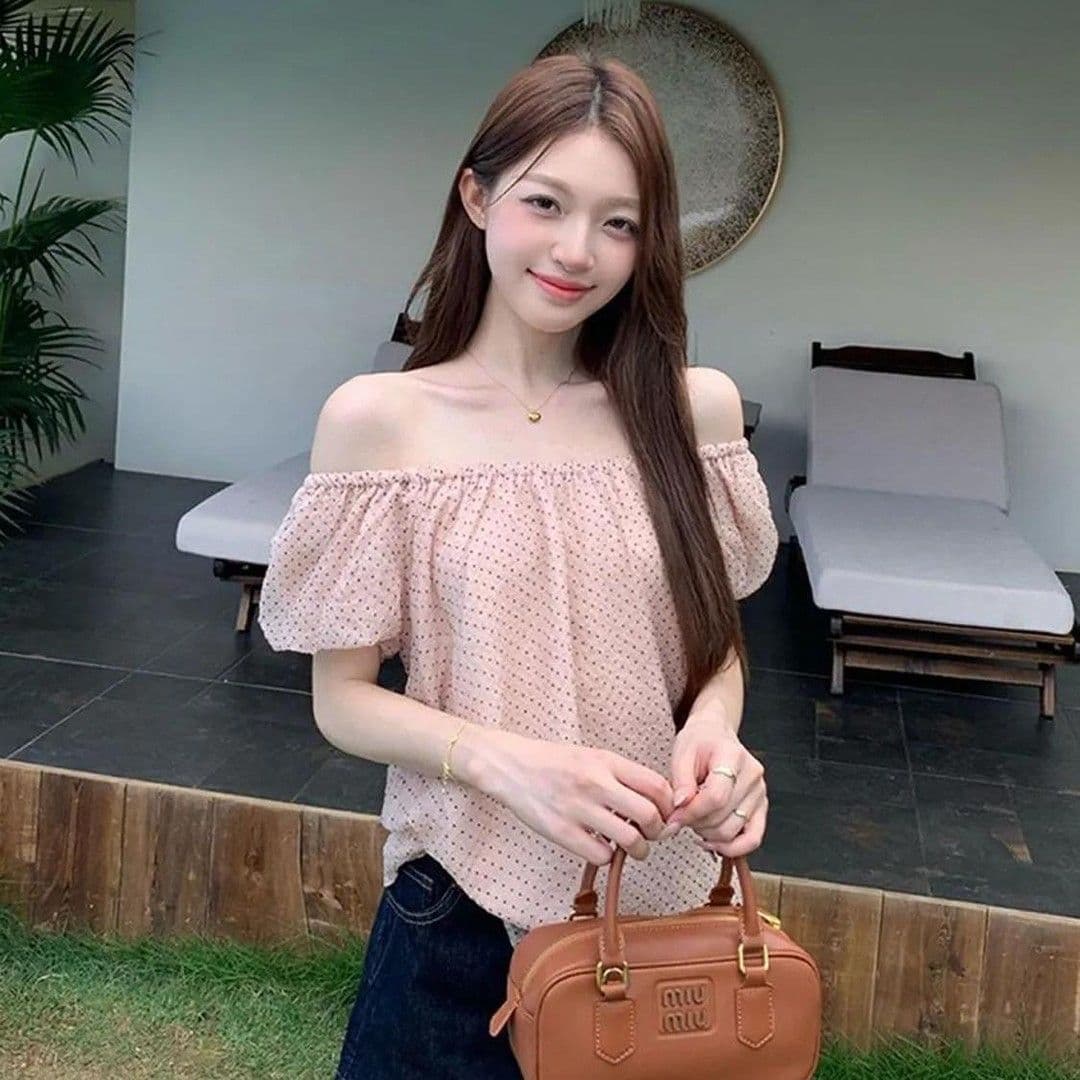 경관 그림 정가 원본 원단 느긋한 디자인 센스 맨위 여름 도트 무늬 반팔 작은 셔츠 수 있습니다. 오프숄더 맨위 상세 이미지 3