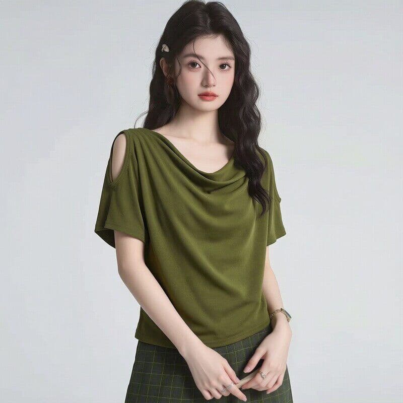 사람들 면 와 사고 방식 26 여름 흔들다 칼라 반팔 티셔츠 빅 사이즈 여성 의류 지방 mm 여름 새로운 루즈핏 표지 배 맨위 상세 이미지 2