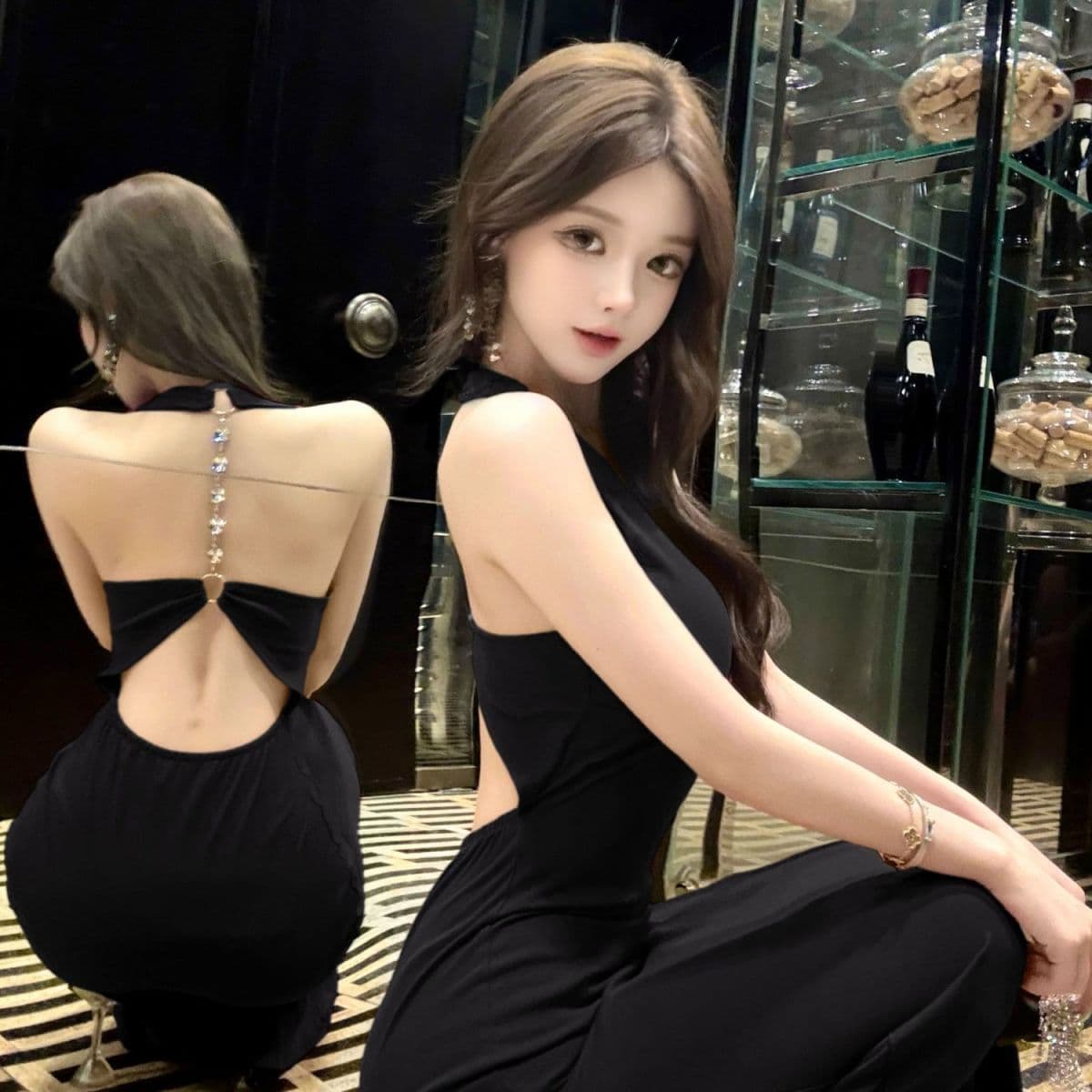 디자인 센스 백리스 행침 목 여성 드레스 여름 로얄 자매 바람 몸매 가꾸기 예복 롱 스커트 검정색 품격 타이트 스커트 치마 상세 이미지 4
