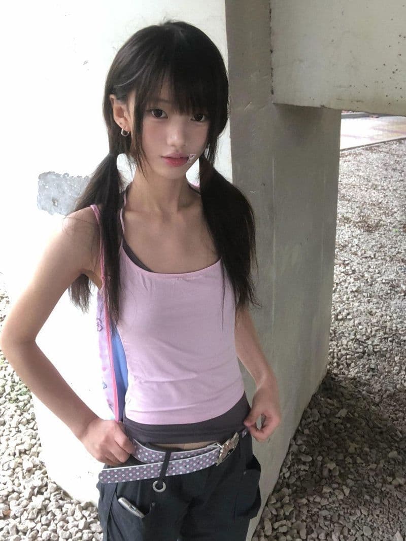 260 그램 사람들 면 모달 페이크 레이어드 패치워크 배색 캐미솔 몸매 가꾸기 민소매 맨위 상세 이미지 2