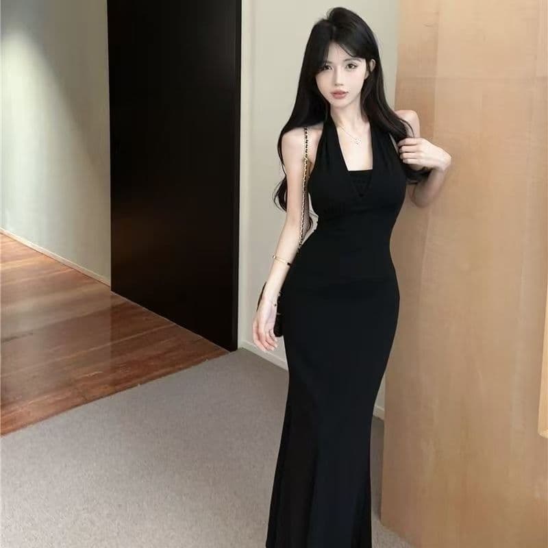 디자인 센스 백리스 행침 목 여성 드레스 여름 로얄 자매 바람 몸매 가꾸기 예복 롱 스커트 품격 인어 꼬리 타이트 스커트 치마 상세 이미지 5