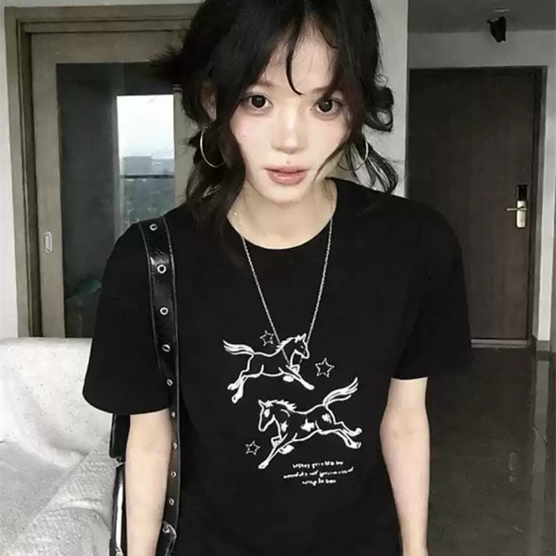 40 순면 220 그램 92 면 8 암모니아 Lun 긍정적 인 어깨 반팔 티셔츠 여성 프린트 이미지 5