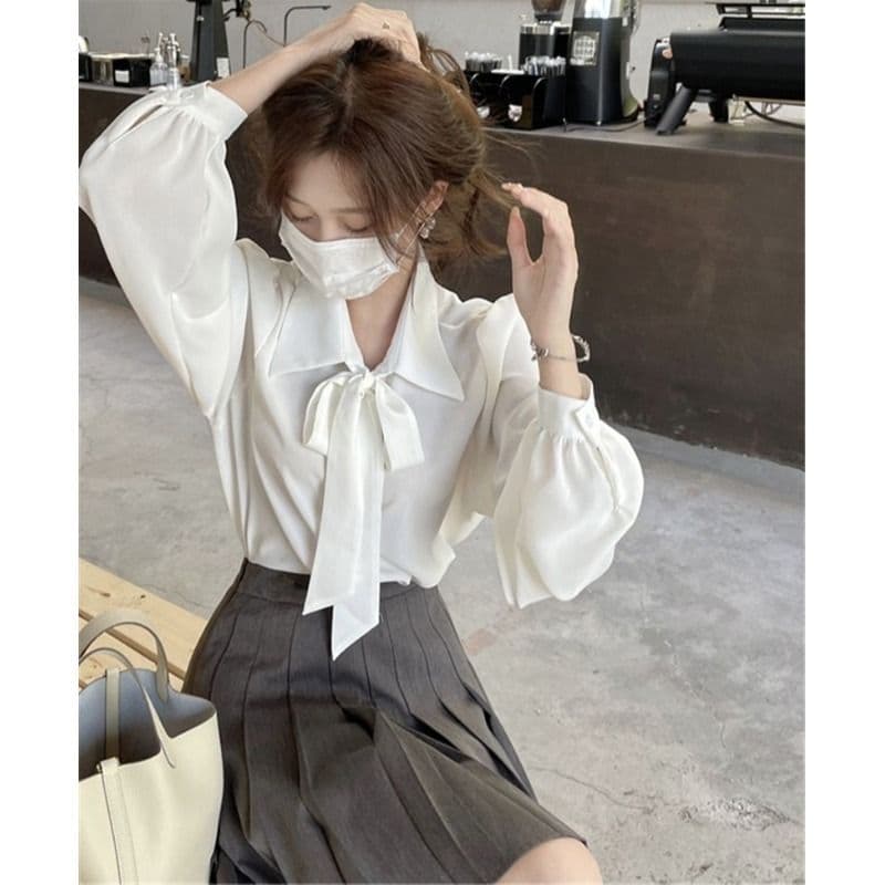 나비 매듭 여성 셔츠 디자인 센스 작은 대중 새로운 봄 가을 Chic 고급 센스 긴팔 ol 맨위 이미지 2