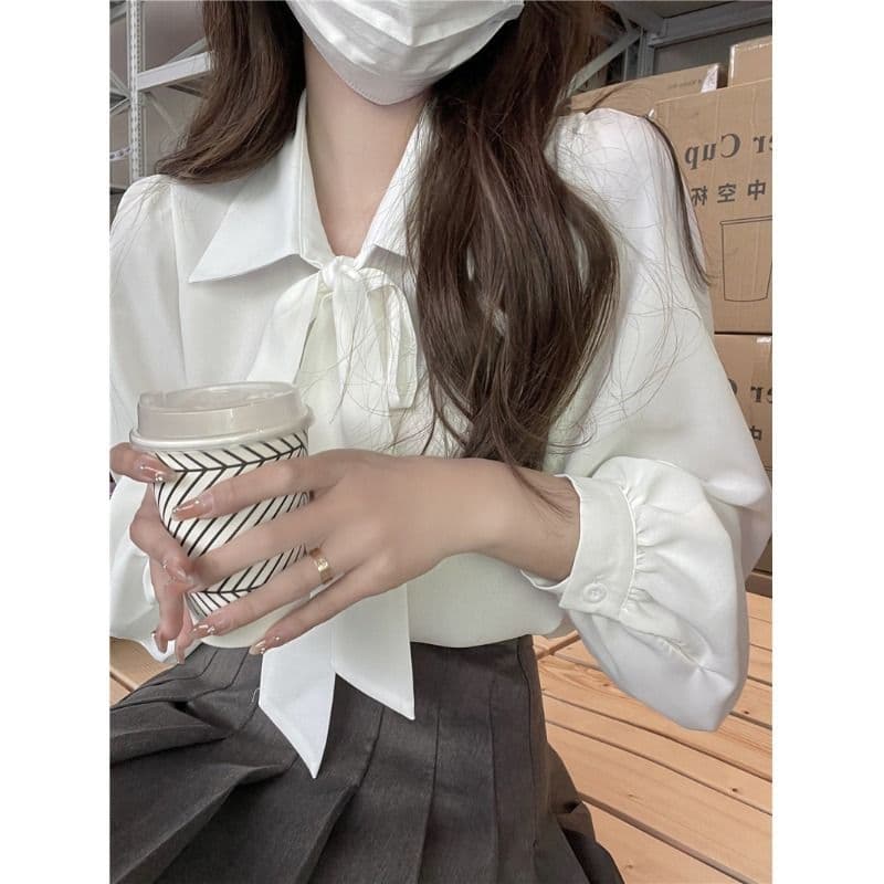 나비 매듭 여성 셔츠 디자인 센스 작은 대중 새로운 봄 가을 Chic 고급 센스 긴팔 ol 맨위 상세 이미지 3