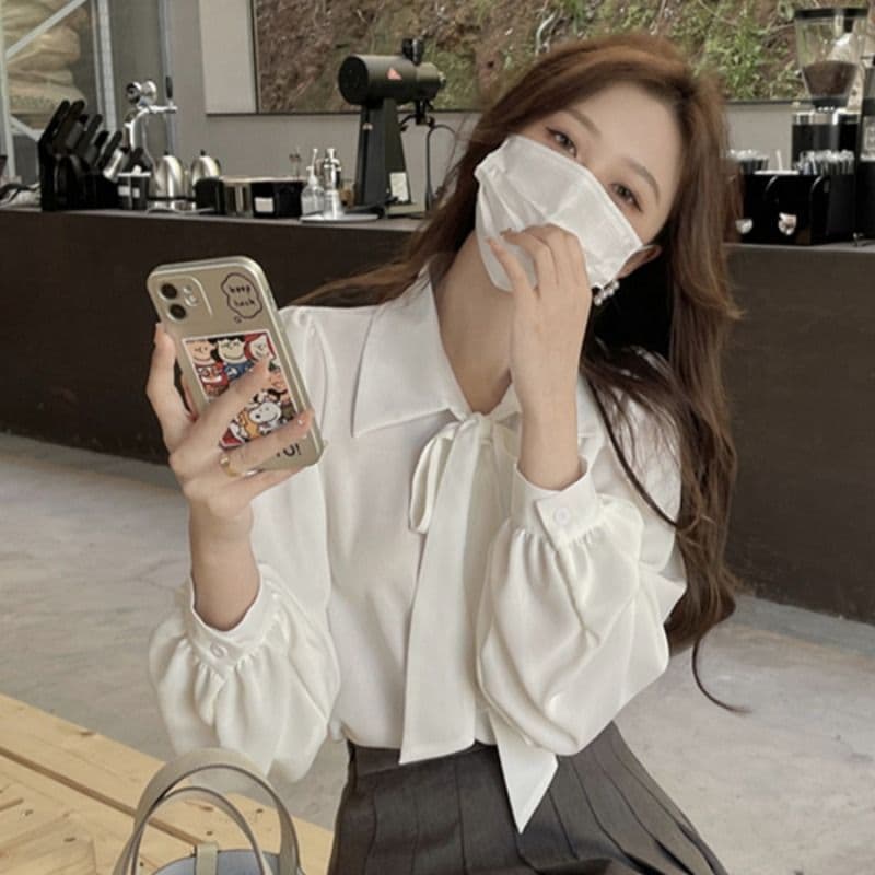 나비 매듭 여성 셔츠 디자인 센스 작은 대중 새로운 봄 가을 Chic 고급 센스 긴팔 ol 맨위 상세 이미지 4